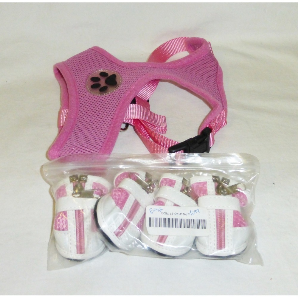 Small dog harness soft mesh M set of 4 pink and white size 2 shoe - Picture 2 of 5